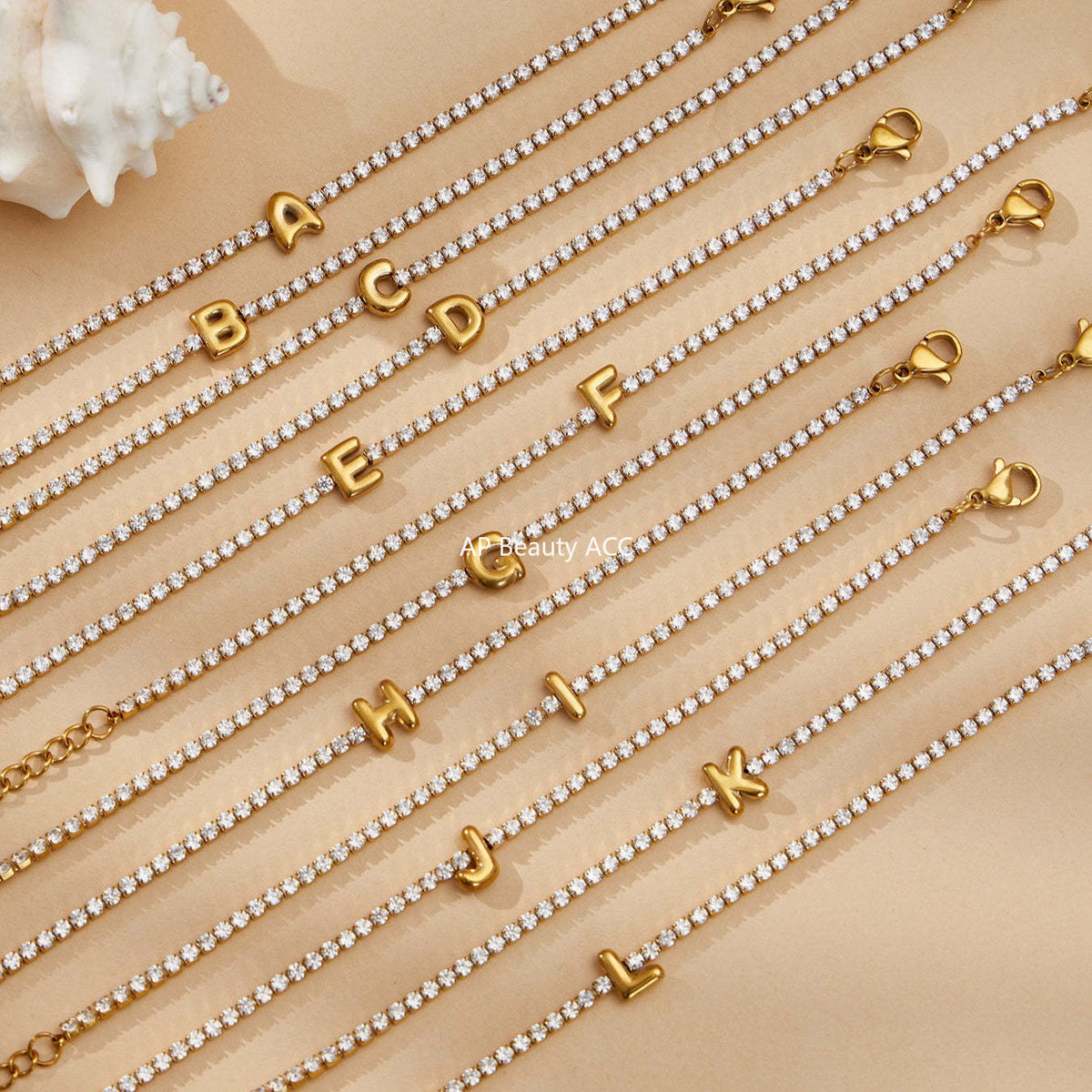 B廠-爆閃爪鑲鋯石26字母手鍊 不鏽鋼鍍18k真金時尚精緻氣質珠寶首飾女「RE023」25.12-3