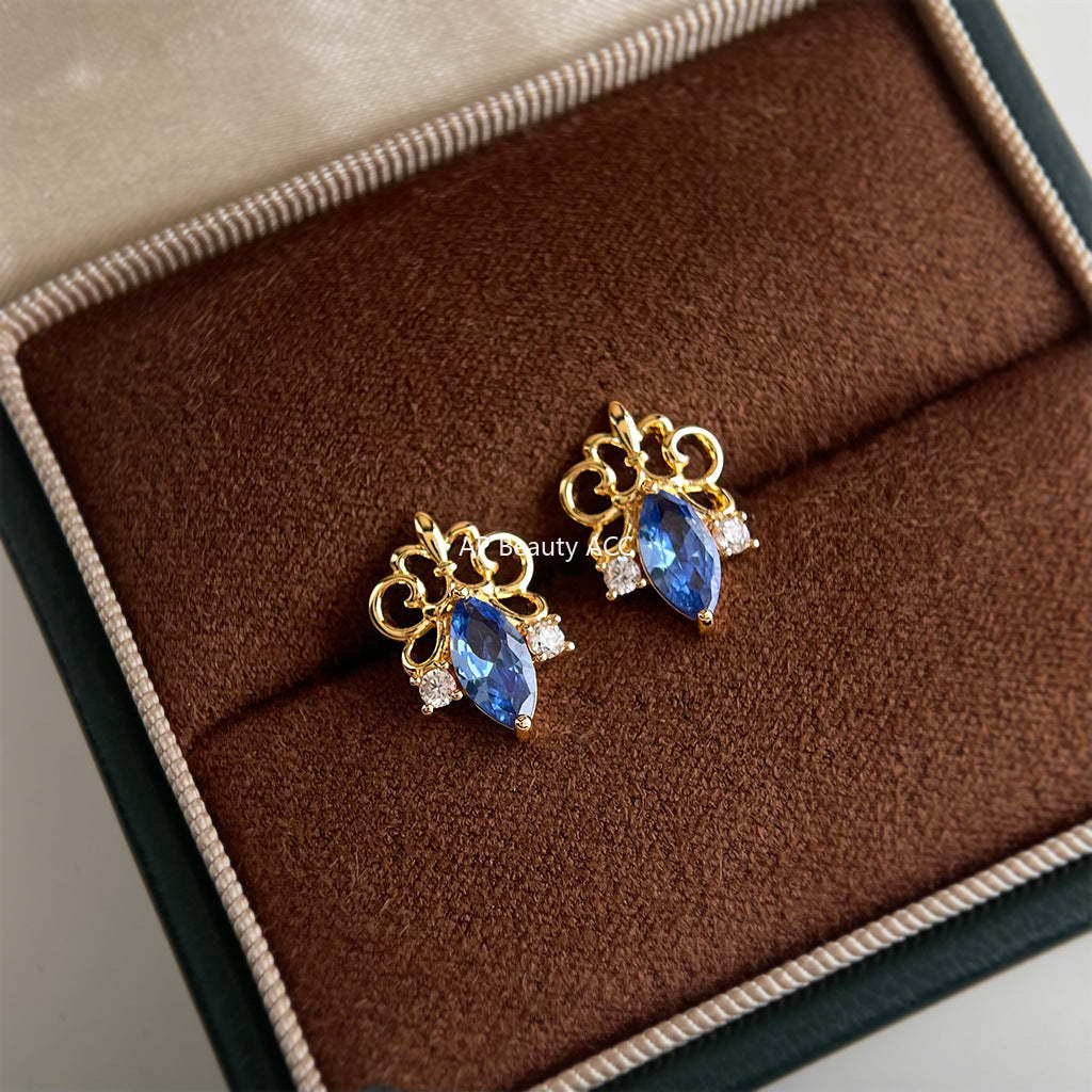 A廠-鳶尾花系列原創設計鑲嵌鋯石個性輕奢風新款高級感耳飾工廠耳釘「7163」25.11-4