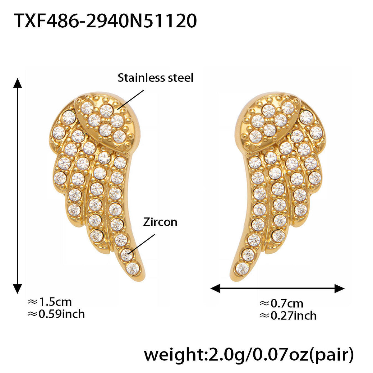 B廠-超閃5A鋯石小翅膀造型手鍊項鍊耳環戒指套裝不鏽鋼鍍18k金「TXP486」25.11-4