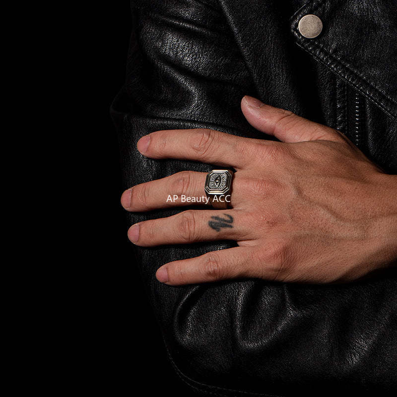 G廠-復古惡魔之眼戒指男潮個性冷淡風仿泰銀拉絲食指戒時尚創意感指環「J2688」25.11-4