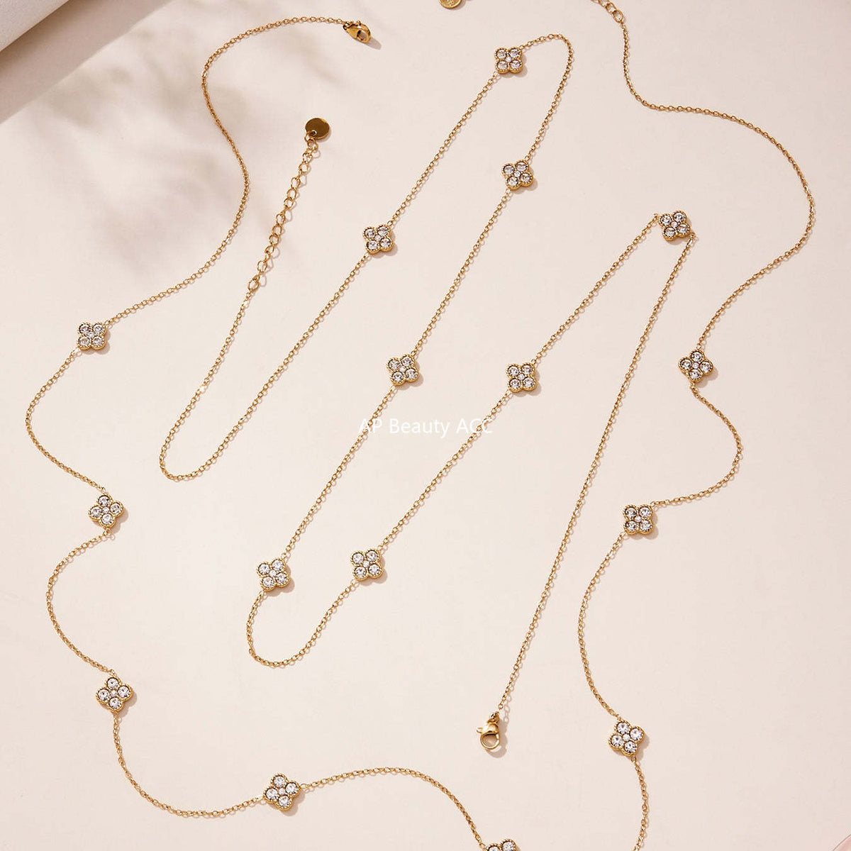 B廠-超閃5A鋯石小花朵滿鑽長款毛衣鏈歐美風時尚百搭不鏽鋼飾品「M086」25.11-3