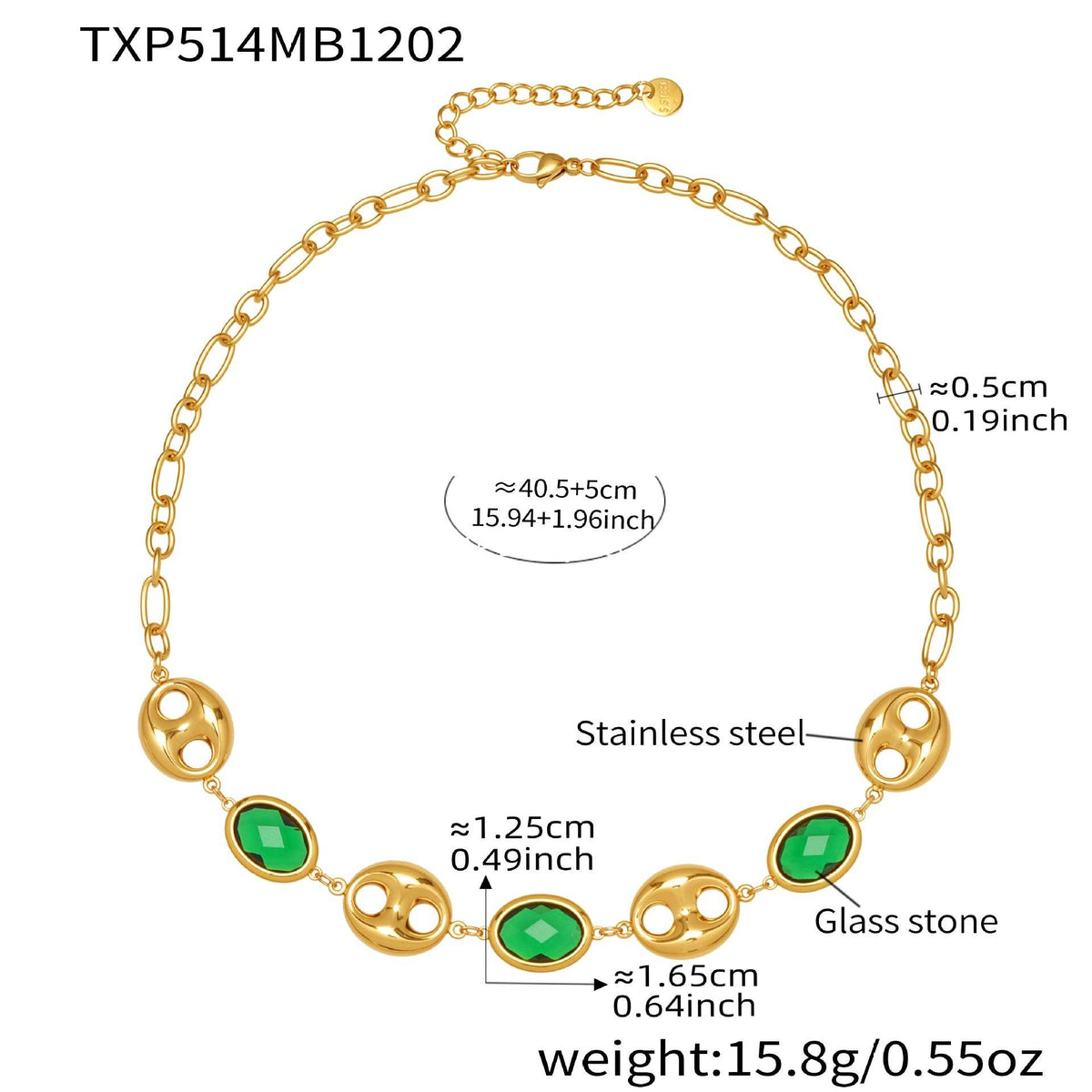 B廠-不鏽鋼空心豬鼻子包邊玻璃石手鍊項鍊套裝鍍18k真金跨境珠寶首飾「TXP514」25.12-2