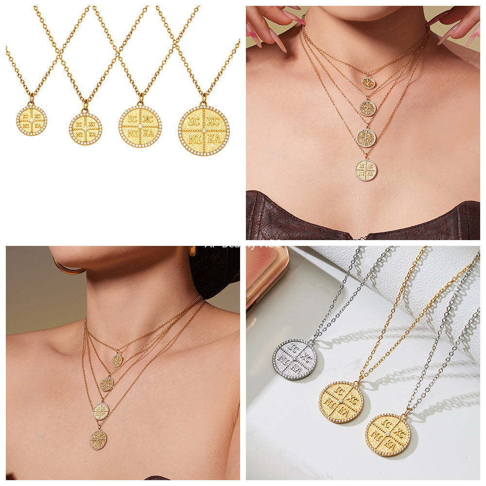 B廠-不鏽鋼鋯石字母圓牌吊墜鎖骨項鍊歐美輕奢百搭珠寶首飾鍍18k真金「P367」25.11-4