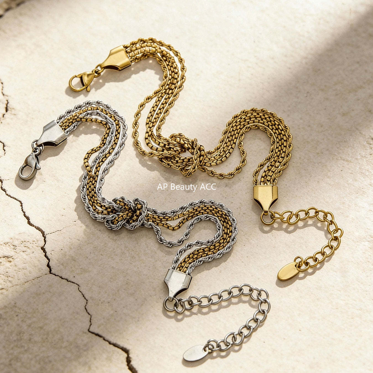 B廠-不鏽鋼打結鏈手鍊個性間電鍍18k真金INS小眾設計時尚百搭歐美手飾「E151」25.12-3