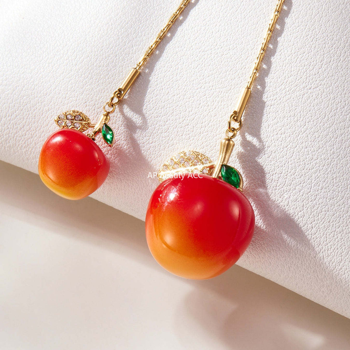 B廠-5A鋯石抽拉大小櫻桃吊墜毛衣項鍊不鏽鋼鍍18k真金珠寶首飾「P1366」25.11-3