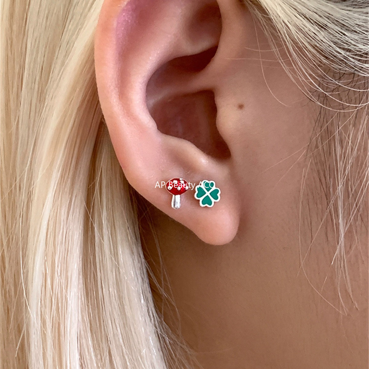 C廠-925銀針森系小清新幸運草耳釘女日常百搭可愛小蘑菇耳環精緻耳飾「EH-4232」25.10-3