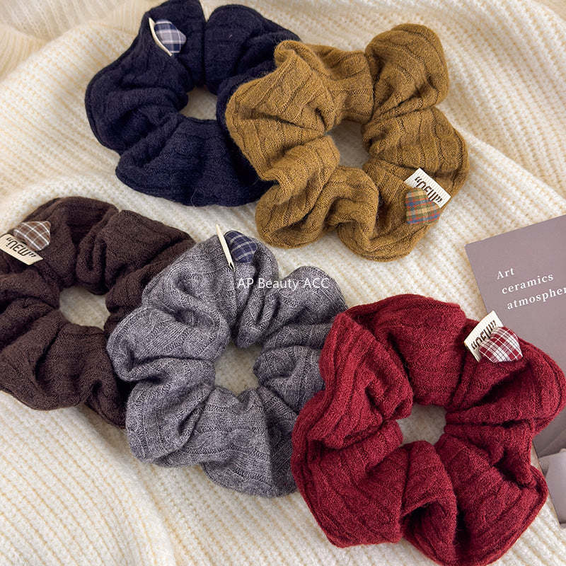 E廠-韓系麻花針織褶皺毛線大腸髮圈高級感氣質頭花髮繩扎頭高彈力頭繩「27707」25.11-4