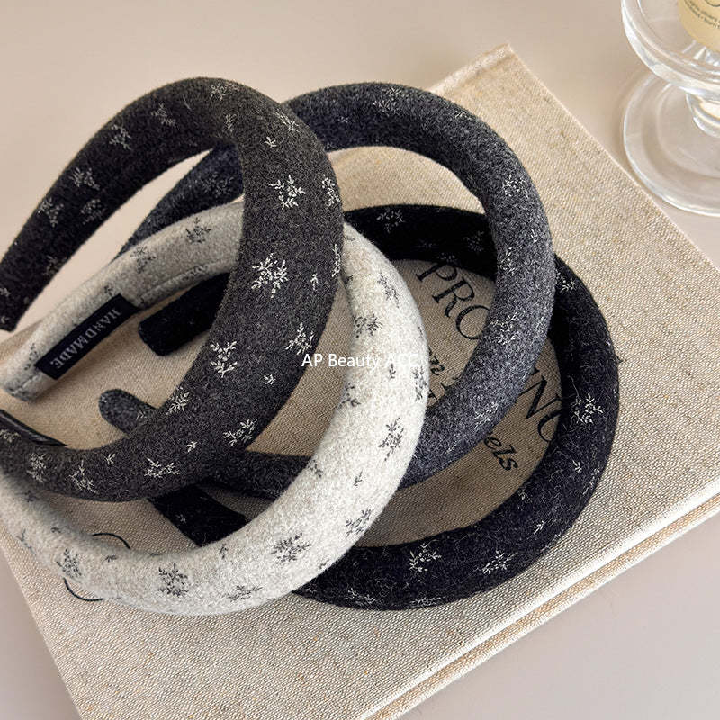 E廠-復古時尚秋冬針織小碎花海綿髮箍女外出壓髮卡氣質百搭高顱頂頭箍「27633」25.11-1