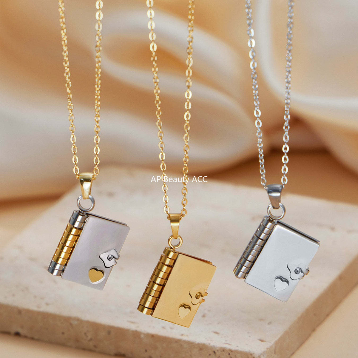 B廠-不鏽鋼小書本可打開刻字吊墜項鍊鍍18k真金歐美時尚熱銷新款飾品「RP022」25.12-3