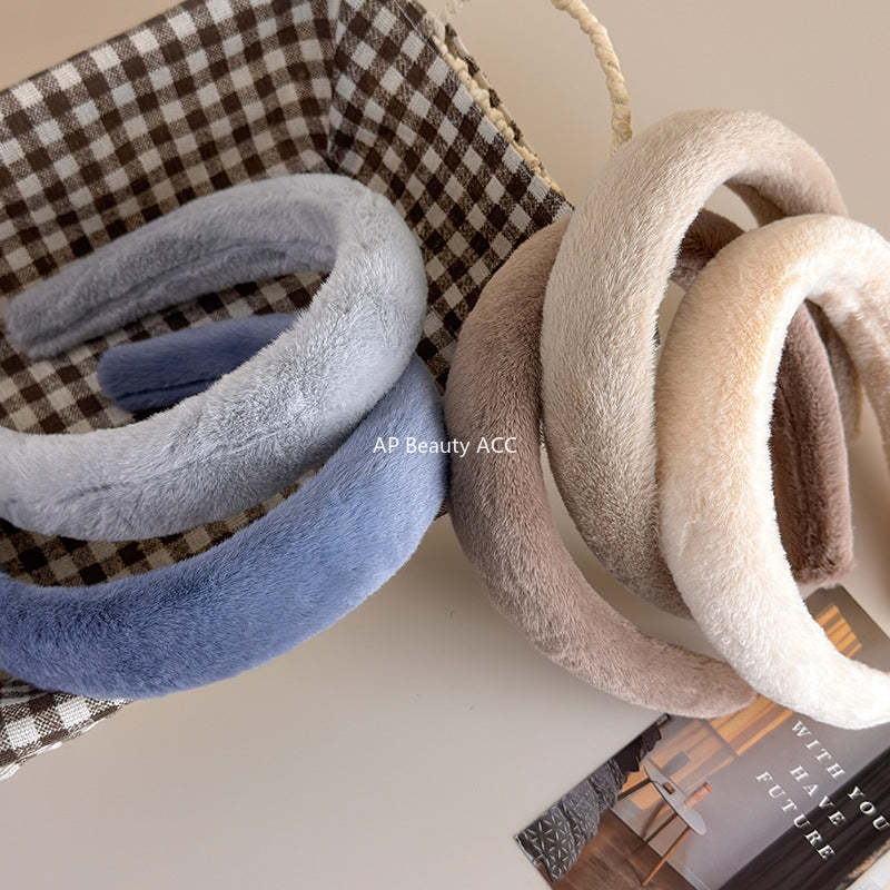 E廠-秋冬仿兔毛軟糯毛毛高顱頂寬髮箍氣質百搭溫暖毛絨絨壓髮頭箍髮飾「19179」25.11-3