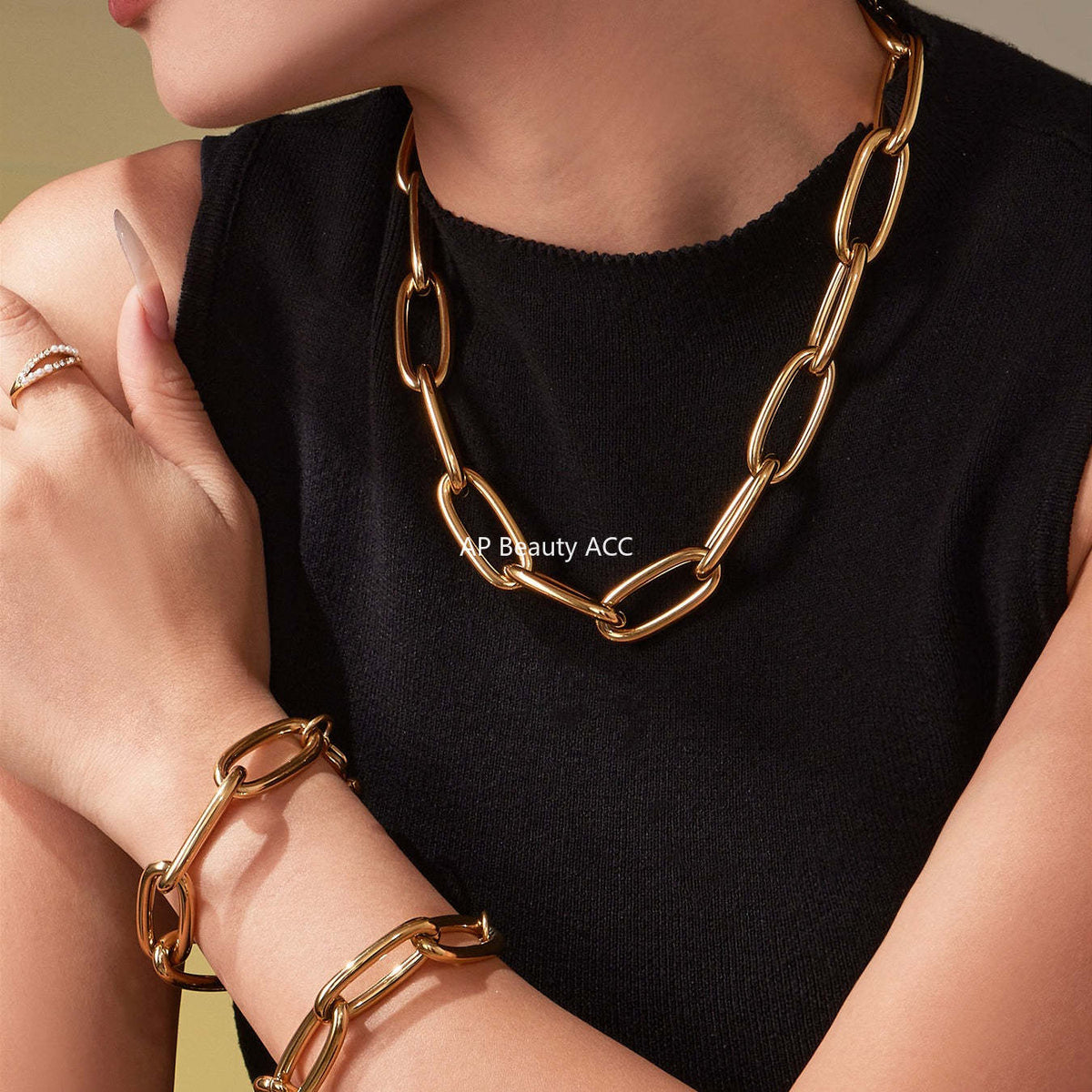 B廠-ins簡約風金屬扣古巴粗鏈條手鍊 時尚簡約單層朋克百搭項鍊「TXP468-TXE468」25.11-3