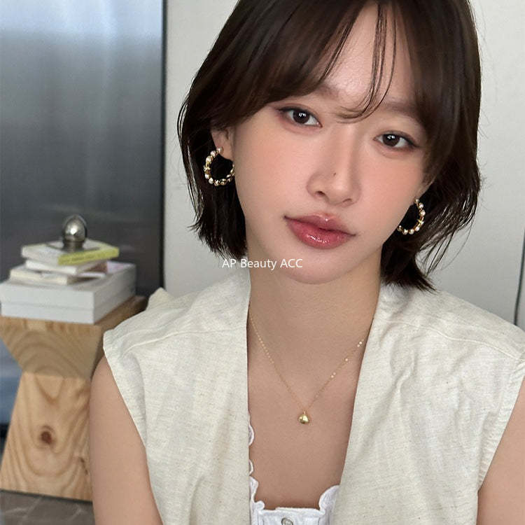 C廠-小香風珍珠耳圈女輕奢ins甜美百搭星星鋯石銀針耳環高級感新耳飾「EH-4113」25.10-5