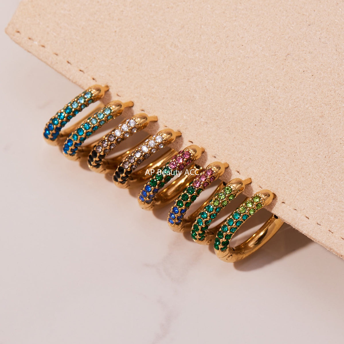 B廠-超閃5A彩色鋯石小耳環卡扣耳飾不鏽鋼鍍18k真金跨境熱銷款「F752」25.11-1