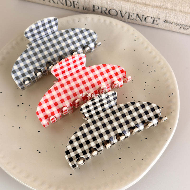 E廠-新款醋酸簡約格紋抓夾氣質簡約髮夾盤髮鯊魚夾百搭日常高級感髮飾「27612」25.10-5