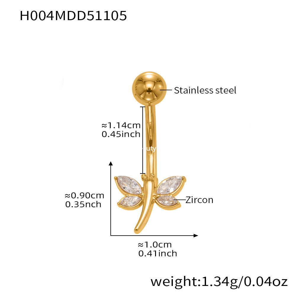 B廠-超閃5A鋯石愛心水滴造型肚臍釘不鏽鋼18k鍍金歐美穿刺飾品「H001」25.11-2