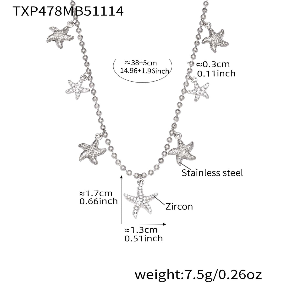 B廠-跨境新款不鏽鋼鋯石海星吊墜耳環項鍊手鍊套裝簡約鑲鑽配飾「TXP478」25.11-4