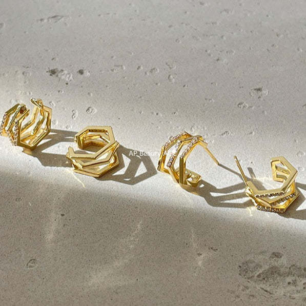 C廠-網紅個性疊戴風多層鋯石銀針耳耳釘女韓系時尚清冷ins無耳洞耳夾「EH-4292」25.12-3