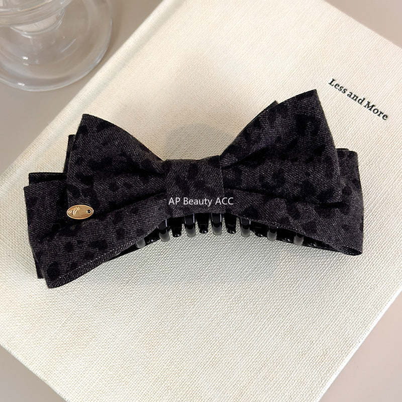 E廠-秋冬新款毛呢豹紋蝴蝶結香蕉夾髮卡高馬尾竪夾扭扭夾高級感髮飾潮「27748」25.12-1