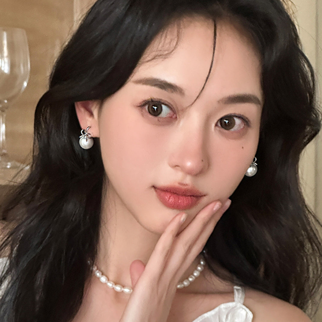 C廠-輕奢高級感銀針蝴蝶結耳釘女小眾氣質溫柔珍珠耳環時尚百搭耳飾「EH-3703」25.07-2