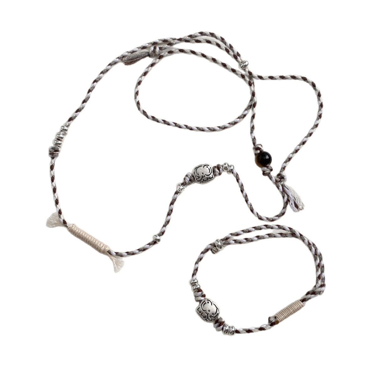 C廠-童趣大象小象編織串珠手作手鍊S925項鍊女甜酷可愛個性頸鏈設計感「1608」25.11-2