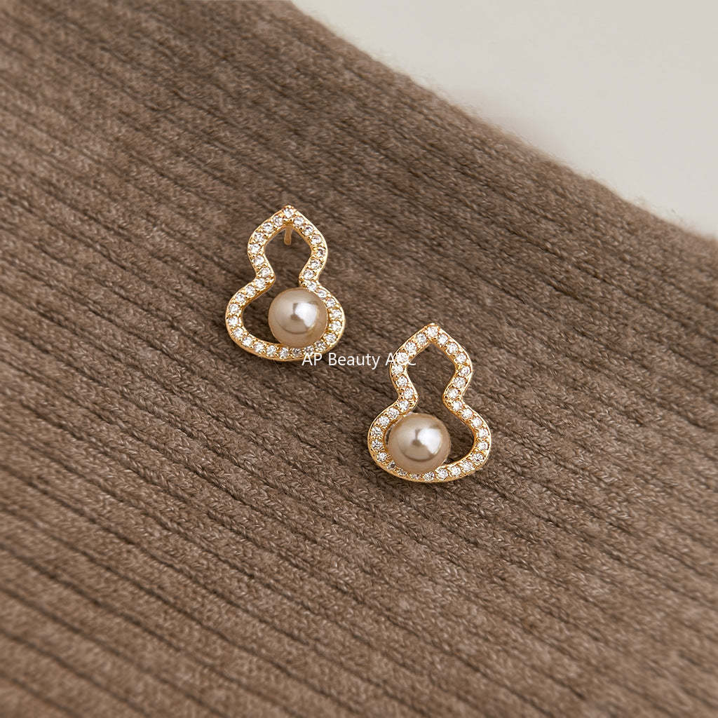 A廠-微鑲鋯石時尚高級感925銀針葫蘆耳環 通勤百搭輕奢風新款耳環「7119」25.11-3