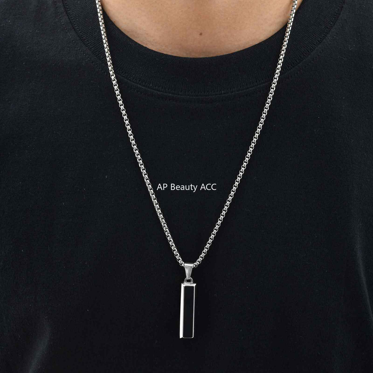 G廠-批發歐美跨境男士時尚百搭不鏽鋼瑪瑙綠松石幾何吊墜項鍊「PN-2221」25.11-1