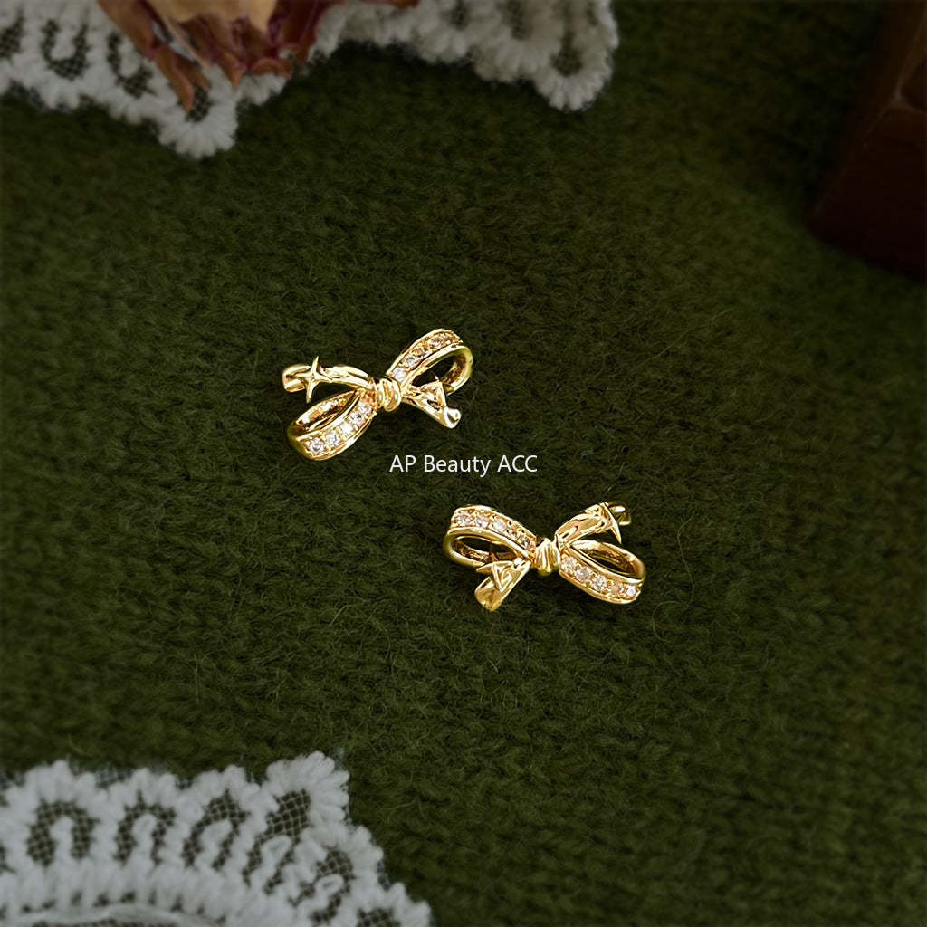 A廠-原創芒星微鑲鋯石蝴蝶結s925銀針耳環創意新款輕奢風耳飾工廠飾品「7255」25.12-3