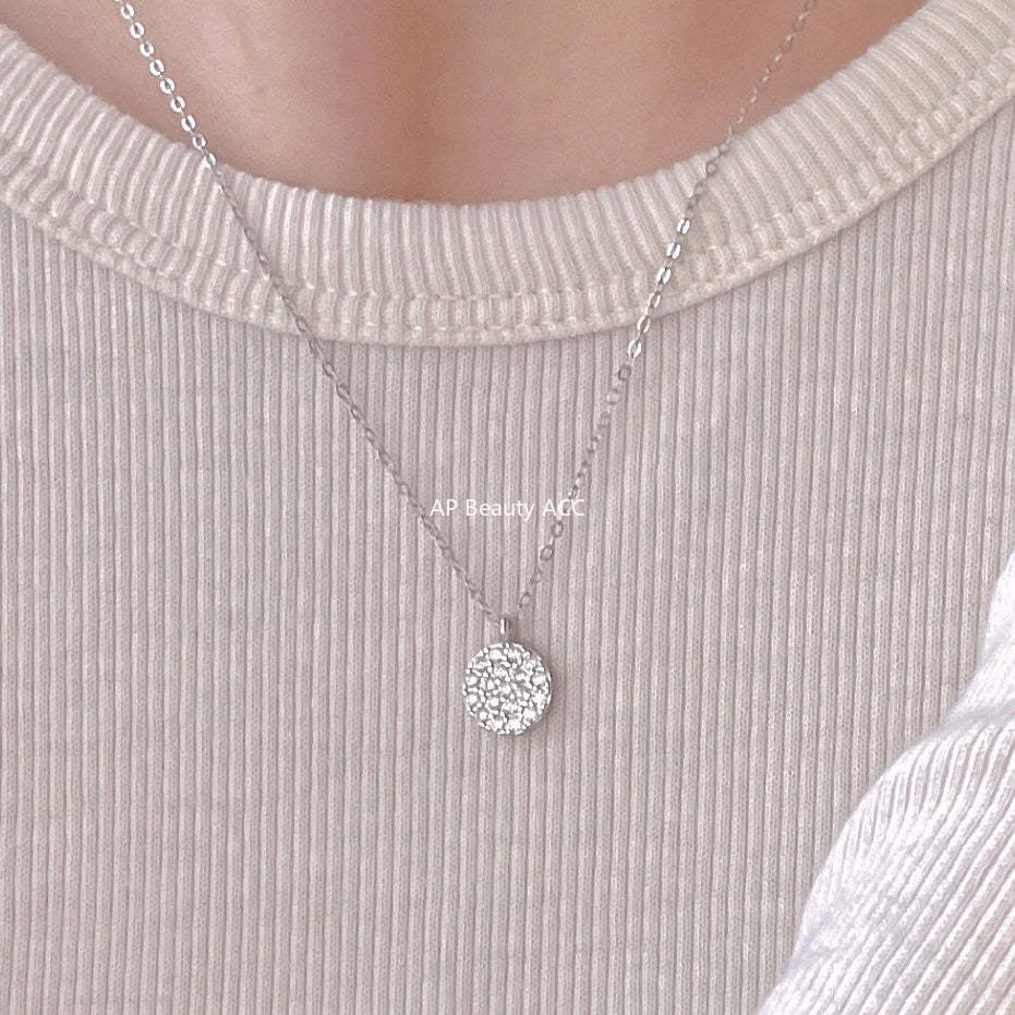 F廠-韓國韓版簡約銀飾 925純銀圓形滿鑽項鍊百搭INS風個性設計款項鍊「B1388」25.11-4