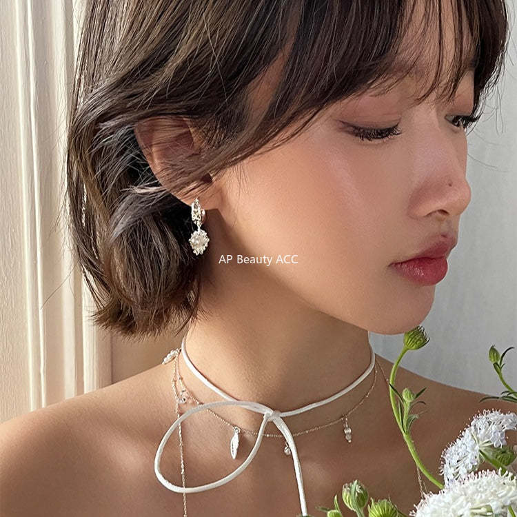 C廠-新中式墨綠鋯石銀針耳環小香風高級感不對稱珍珠耳扣輕奢氣質耳飾「EH-4120」25.10-5