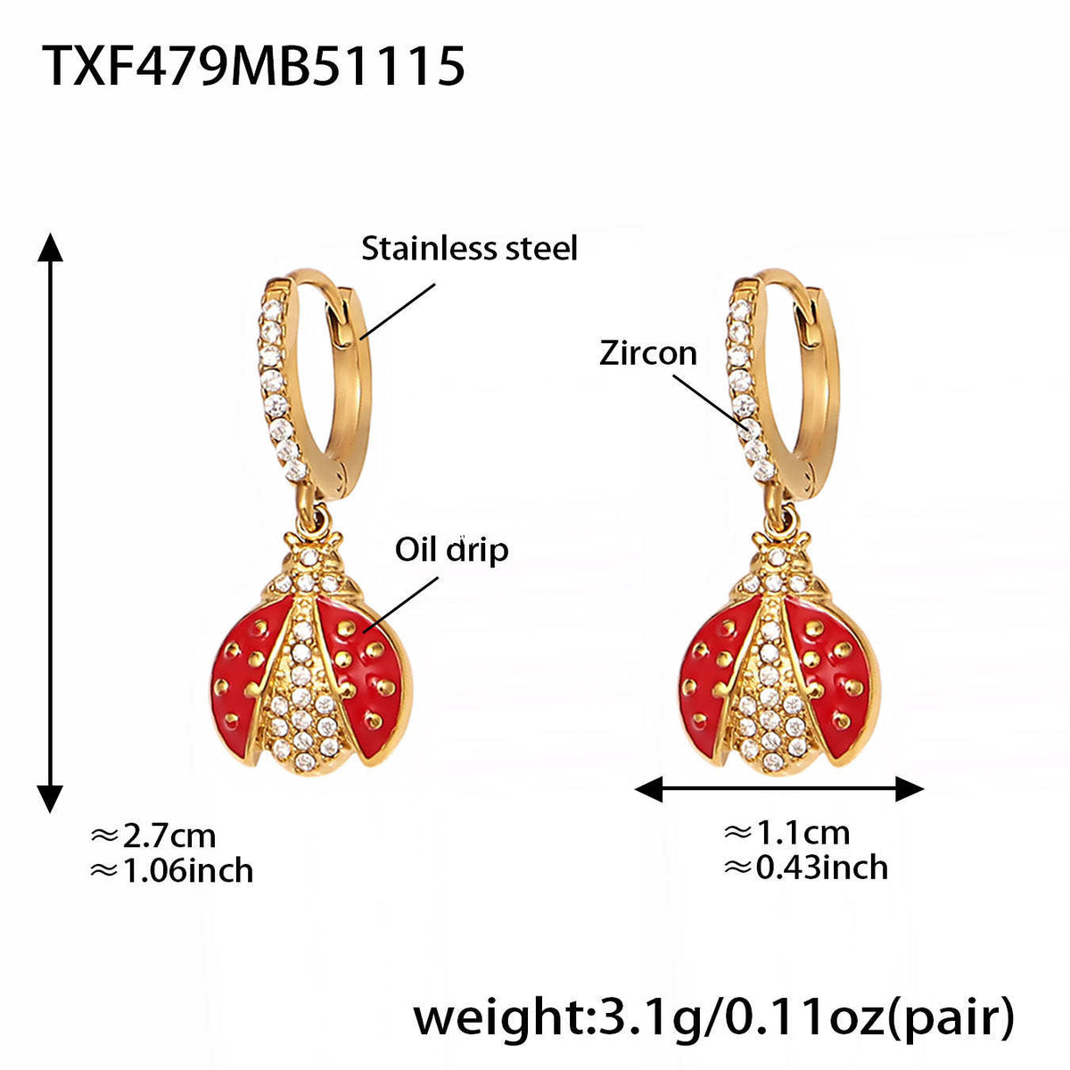 B廠-不鏽鋼5A鋯石滴油七星瓢蟲多配件吊墜項鍊手鍊耳環腳鏈套裝「TXP479」25.11-4