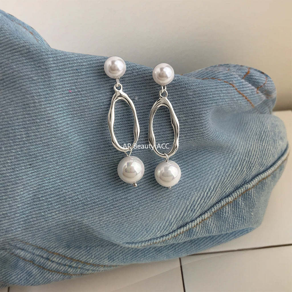 A廠-設計師個性長玻璃珍珠冷淡風ins簡約幾何新款耳飾工廠 耳環女「7109」25.11-3