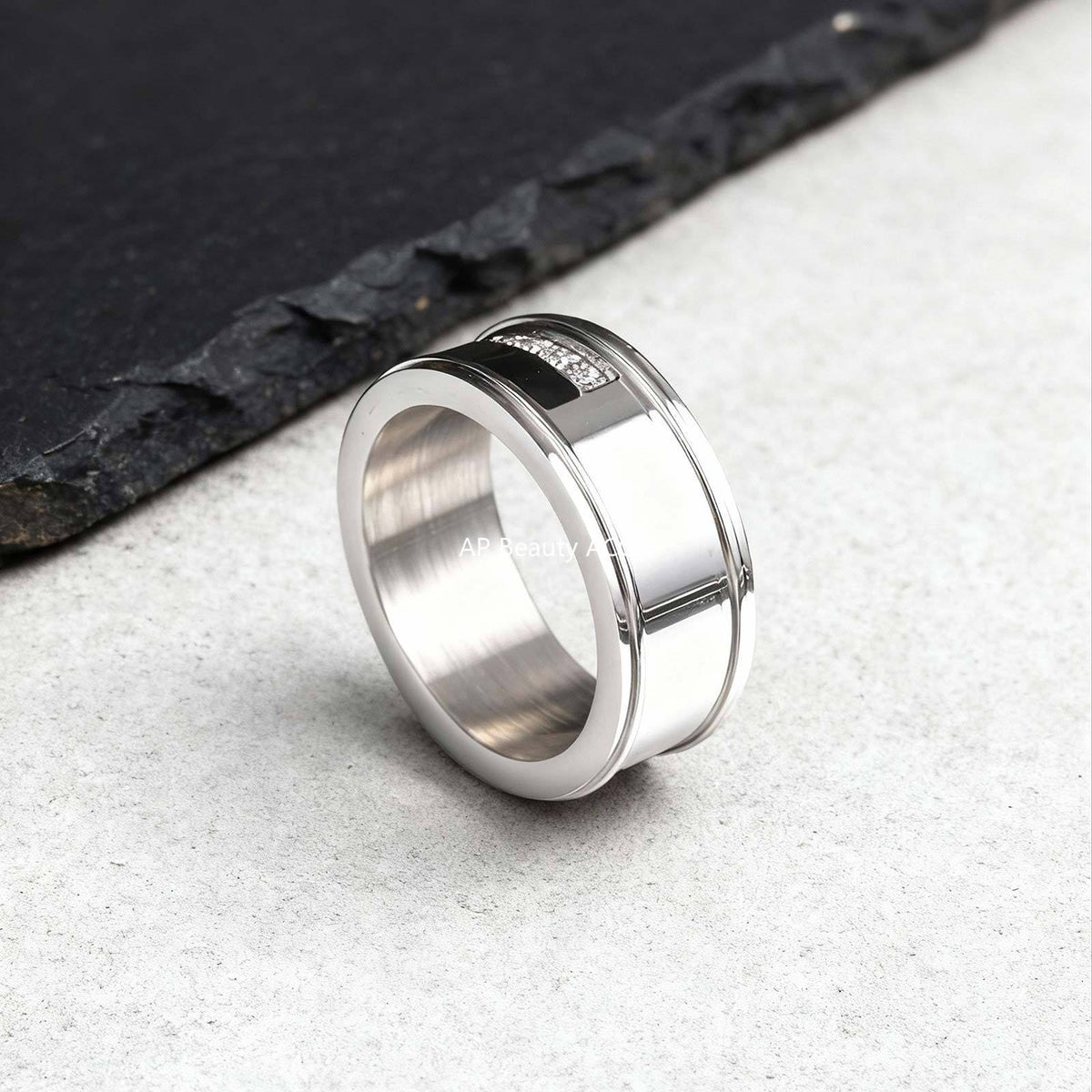 G廠-不鏽鋼男潮高級冷淡風單身指環男士簡約黑白鋯石戒指「RC-970」25.12-2