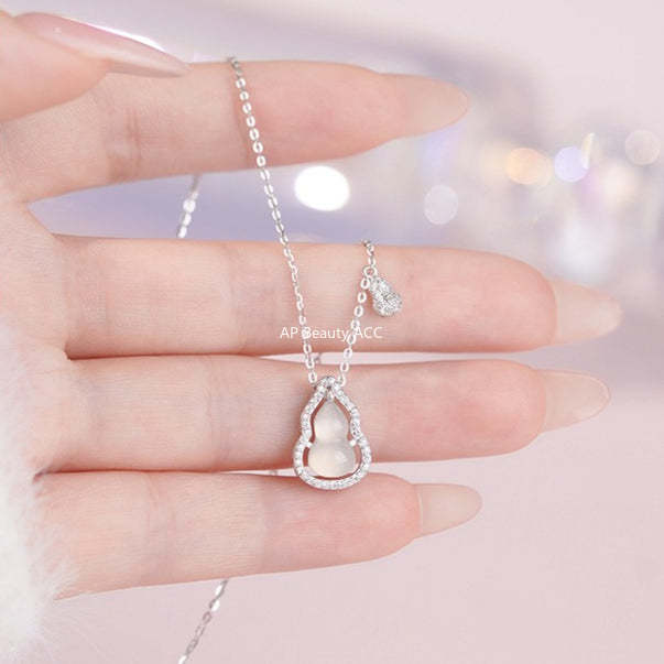 D廠-S925純銀葫蘆玉髓項鍊中式個性清透溫柔小眾鎖骨鏈「YC2429N_1」25.10-5