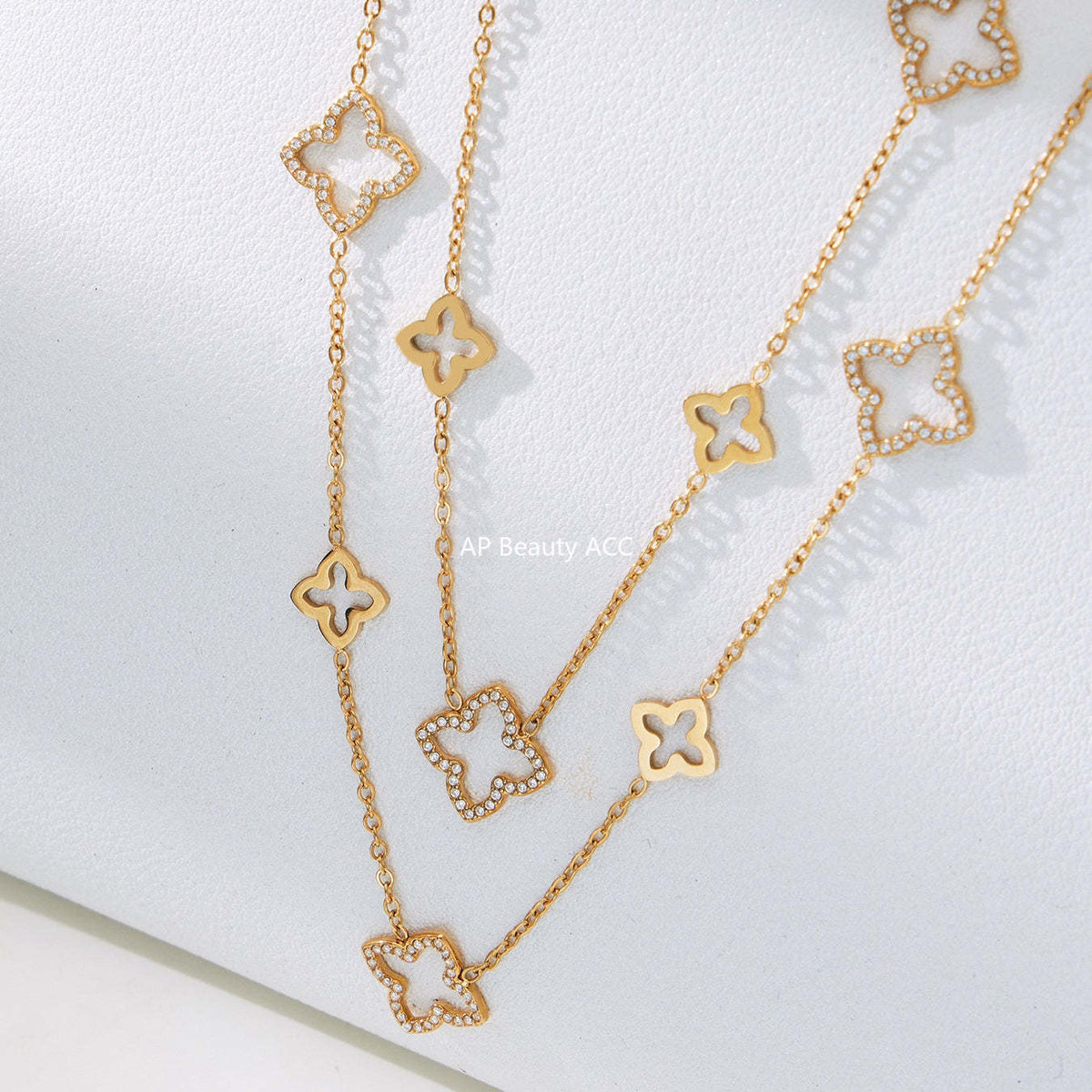 B廠-不鏽鋼鏤空花朵滿鑽鋯石耳環戒指項鍊簡約輕奢首飾套裝鍍18k真金「TXP505」25.12-1