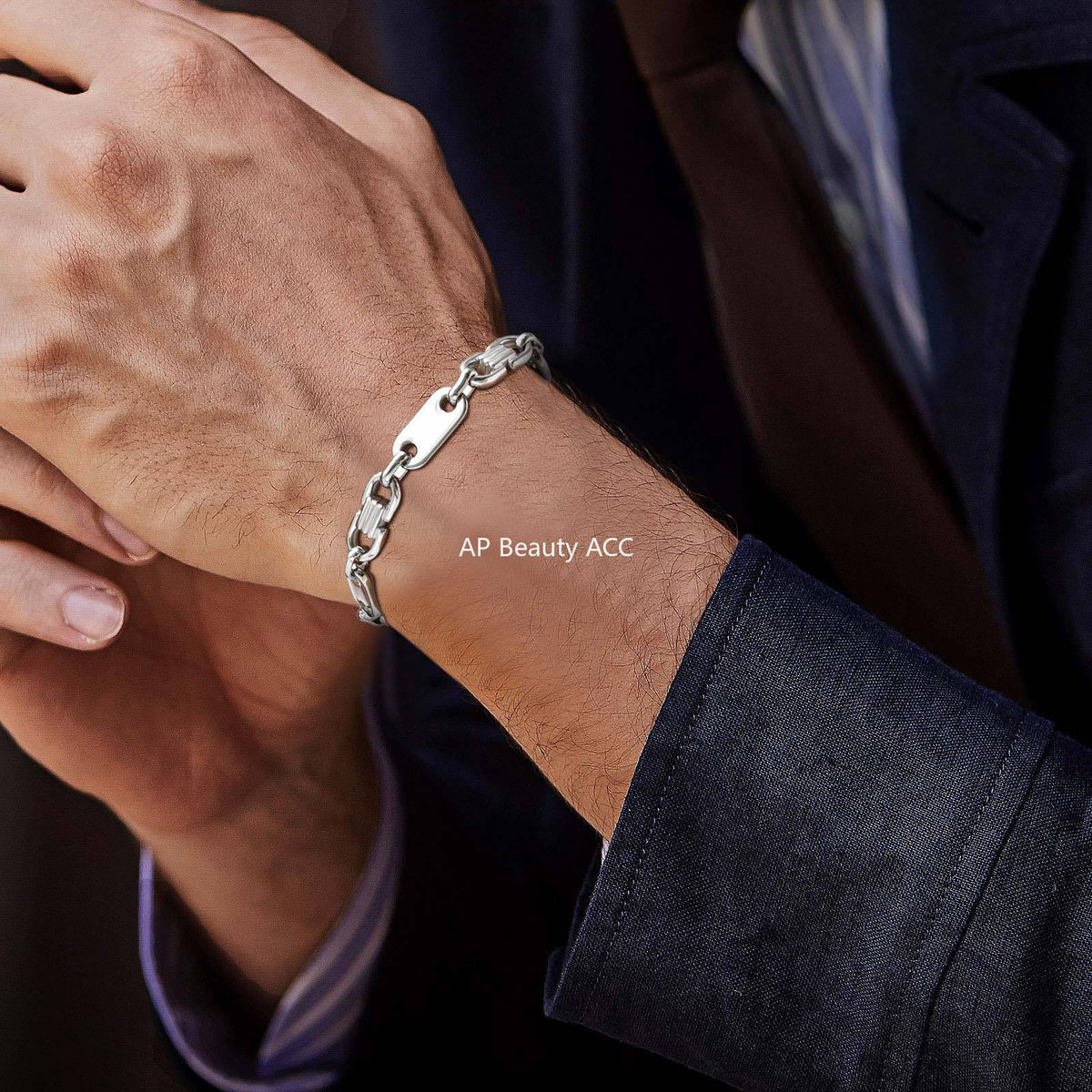 G廠-不鏽鋼扁節鏈小眾百搭簡約大氣男潮流手工鏈手鍊鋼色「BR-2705」25.10-5