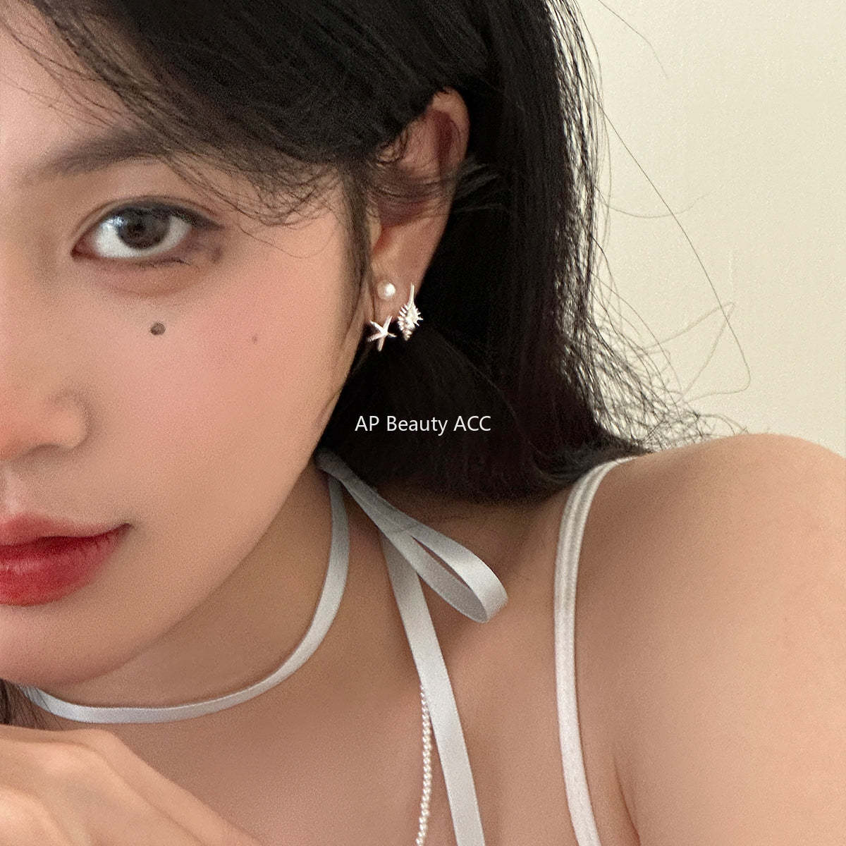 C廠-後掛式珍珠耳釘女小眾設計感海星海螺耳環5新爆銀針耳飾「EH-3098.eb-SJ」25.12-1