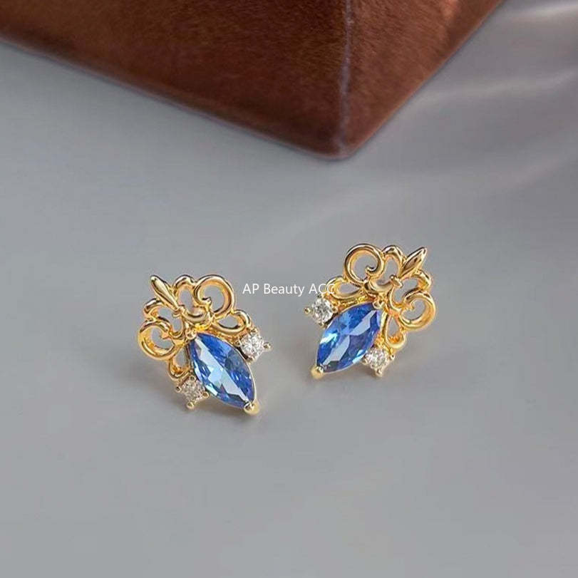 A廠-鳶尾花系列原創設計鑲嵌鋯石個性輕奢風新款高級感耳飾工廠耳釘「7163」25.11-4