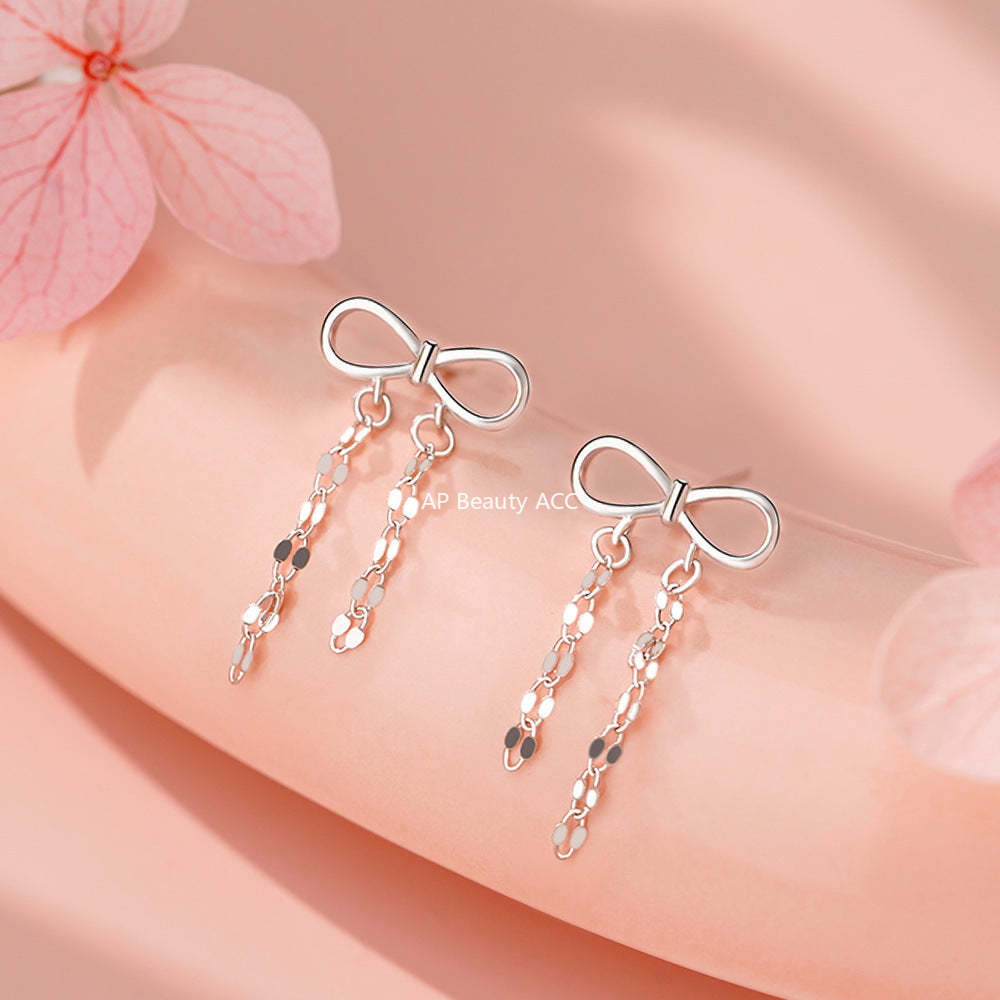 D廠-純銀S925蝴蝶結鏈條耳環女輕奢高級感甜美精緻小眾設計耳飾「YC4061E_1」25.12-3