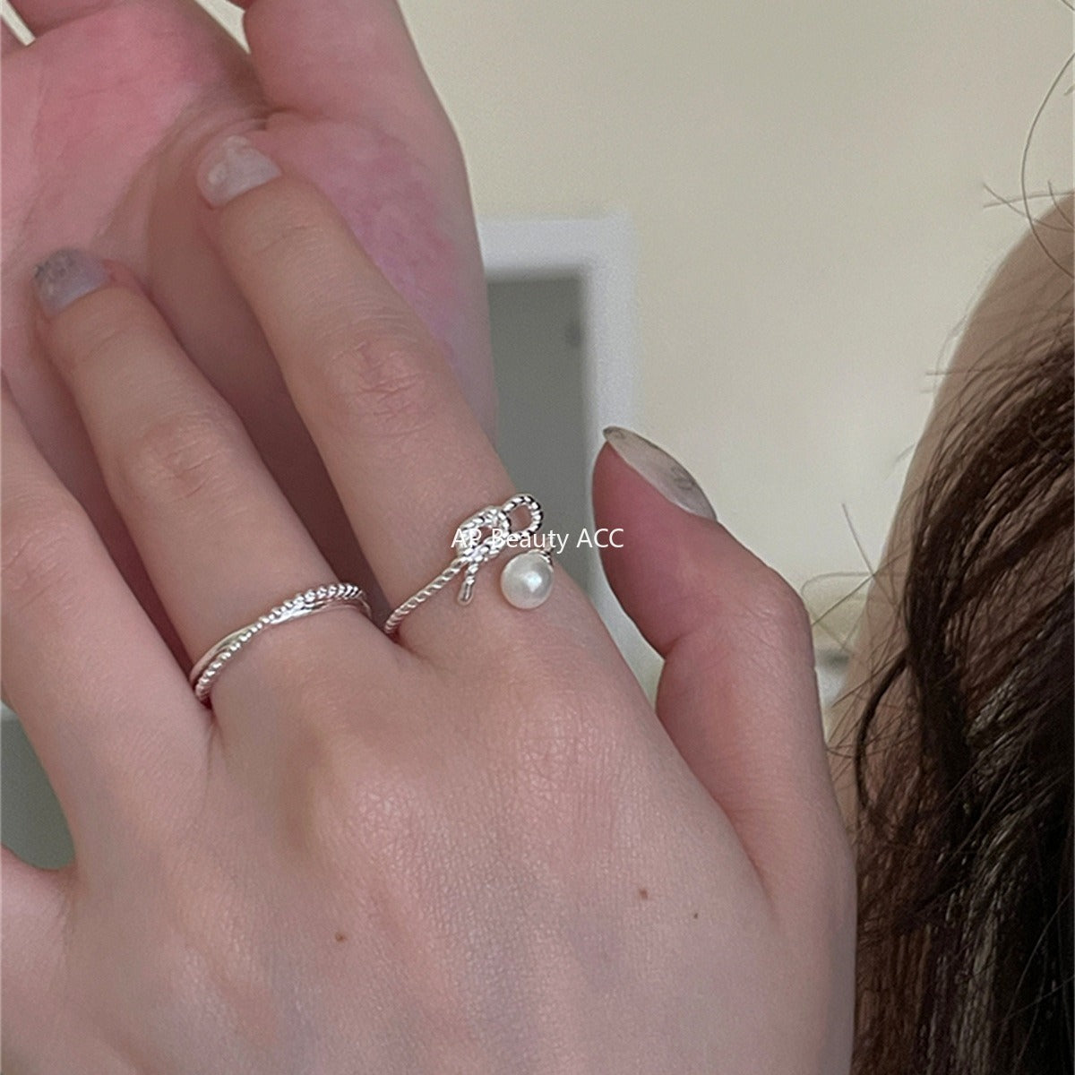 C廠-甜美珍珠戒指女極簡冷淡風氣質優雅925純銀交叉開口指環百搭指戒「JZ-0702」25.11-1