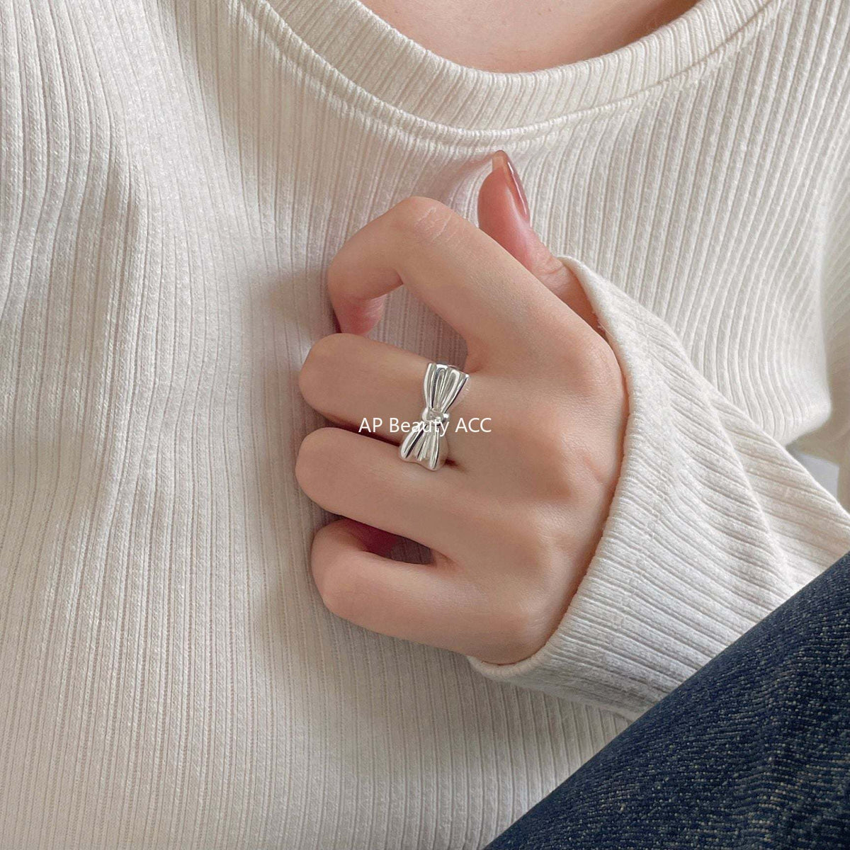 F廠-韓國 韓版飾品925純銀蝴蝶結戒指個性氣質小紅書INS戒指指「J1894」25.12-3