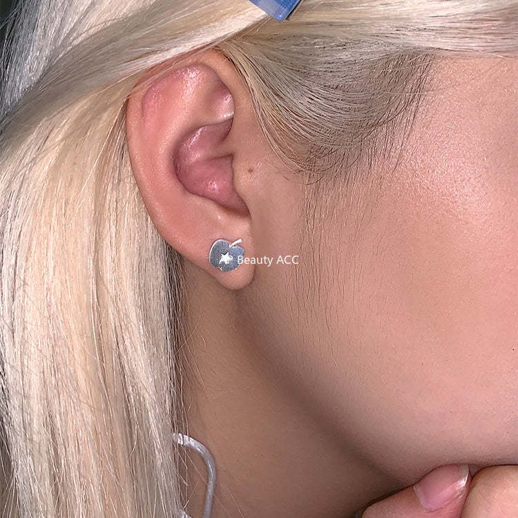 C廠-森系百搭蘋果耳釘女輕奢高級感星星銀針耳環冷淡風秋冬氣質耳飾品「EH-4339」25.11-4