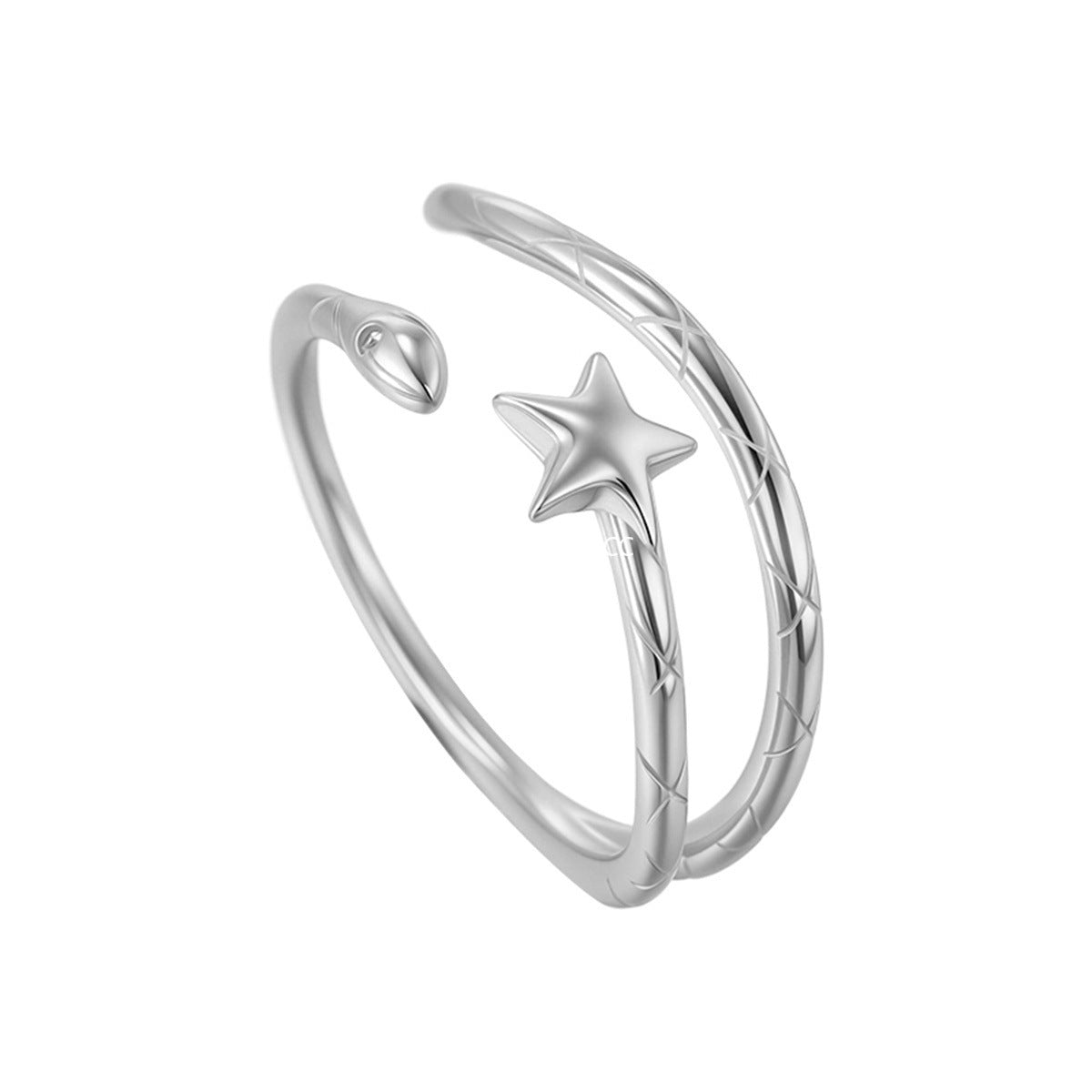 C廠-韓版簡約小巧可愛星星純銀戒指女輕奢高級感形狀蛇形食指戒新指環「JZ-0718」25.10-3
