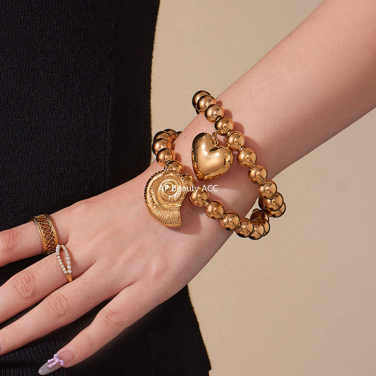 B廠-不鏽鋼空心歐美大愛心鋼珠手環鍍18k真金簡約時尚百搭手鐲「E701-E702」25.10-5
