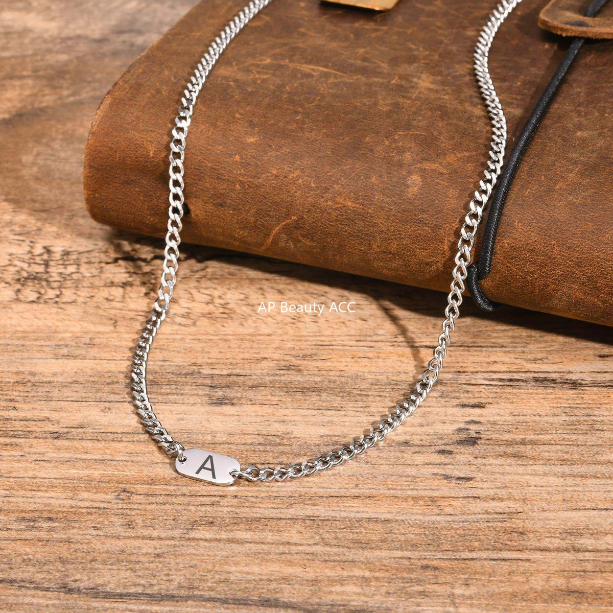 G廠-不鏽鋼磨鏈橢圓牌嘻哈小眾設計英文字母項鍊鋼色「NC-1898S」25.11-3