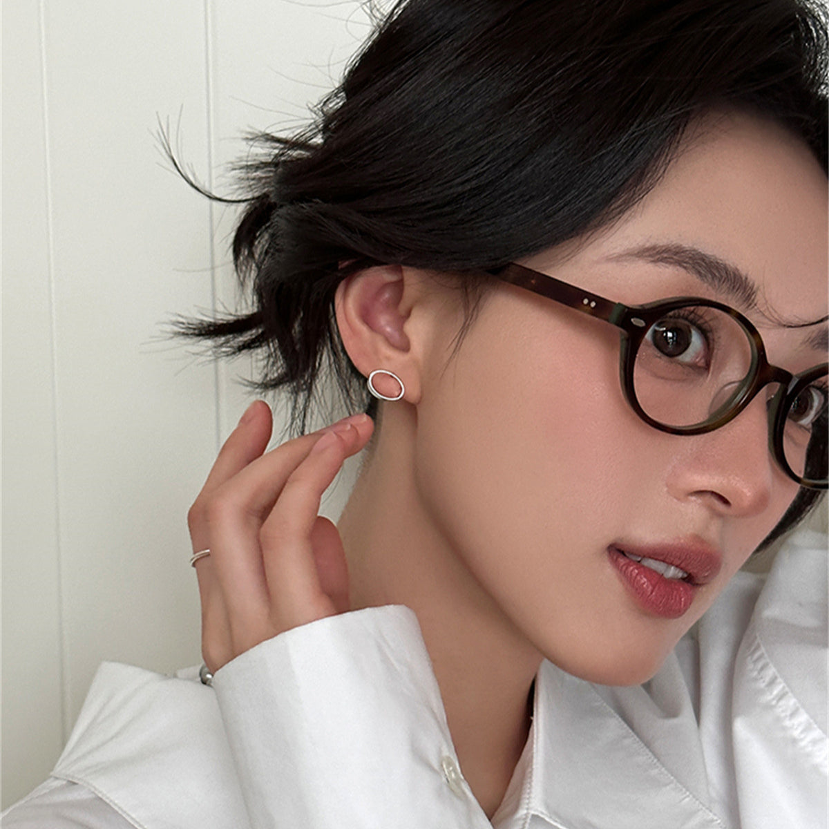 C廠-925銀針幾何圓環包耳垂耳釘女極簡冷淡風中性耳環輕奢高級感耳飾「EH-3739」25.08-4