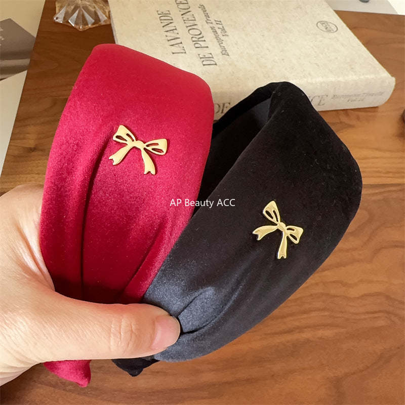 E廠-秋冬氛圍感高顱頂頭箍高級感港風復古寬髮捆絲絨蝴蝶結髮箍女髮飾「27731」25.11-4