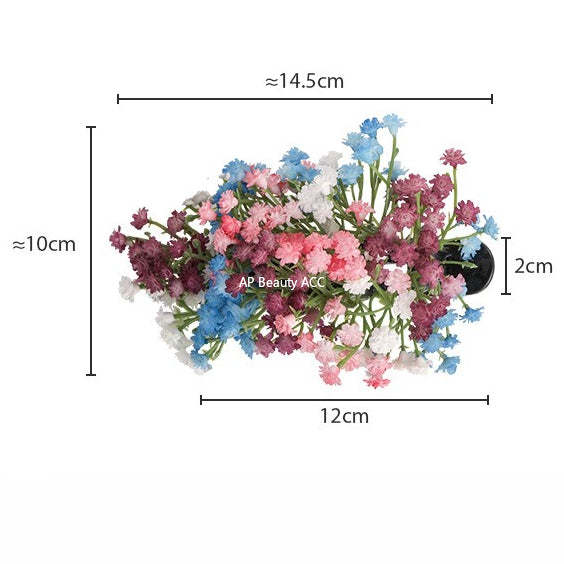 E廠-劉亦菲同款滿天星花朵鴨嘴夾髮卡仿真花朵髮夾新娘氛圍感拍照髮飾「27642」25.11-1