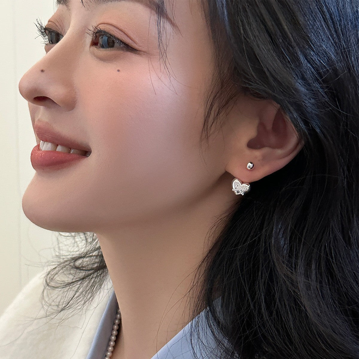 C廠-925銀針後掛式愛心耳釘女輕奢溫婉珍珠蝴蝶結耳環氣質高級感耳飾「EH-3572」25.05-2