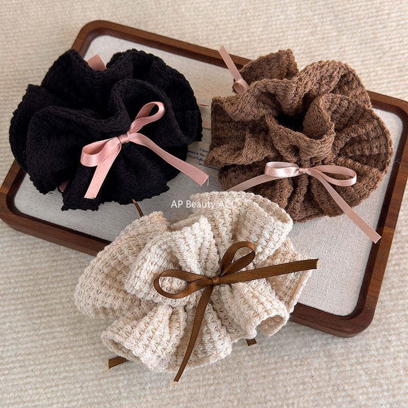 E廠-甜美少女風針織鏤空絲帶蝴蝶結大腸圈髮繩女新款韓系百搭扎頭髮圈「27784」25.12-2