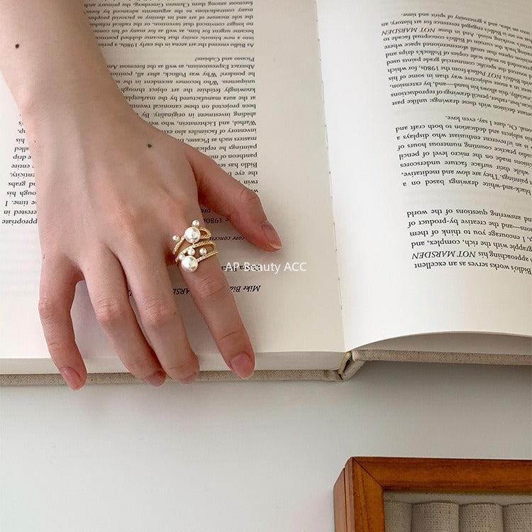 C廠-韓版優雅氣質冷淡風珍珠戒指女復古百搭高級感食指戒小眾設計指環「JZ-0728」25.11-1